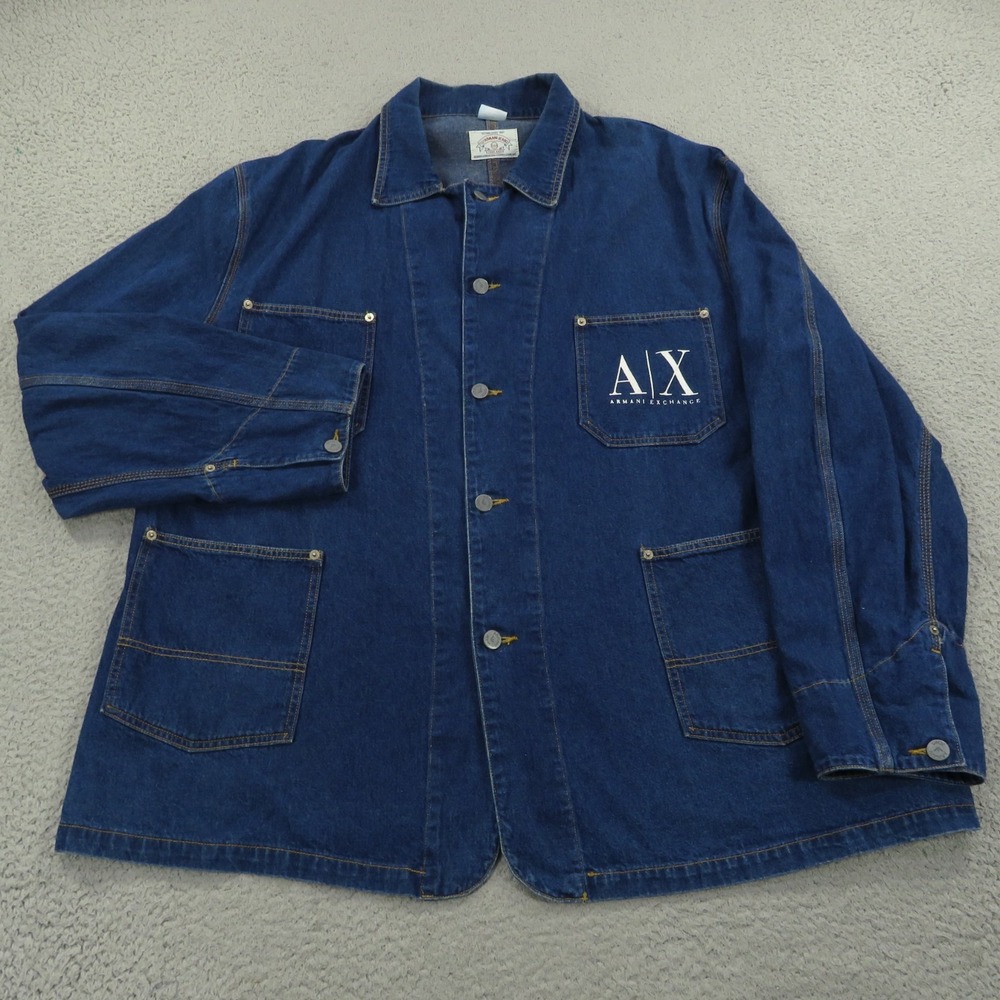 VINTAGE Armani Exchange Jacket Men XL Denim Chore Barn Coat Made in USA 90s Logo
